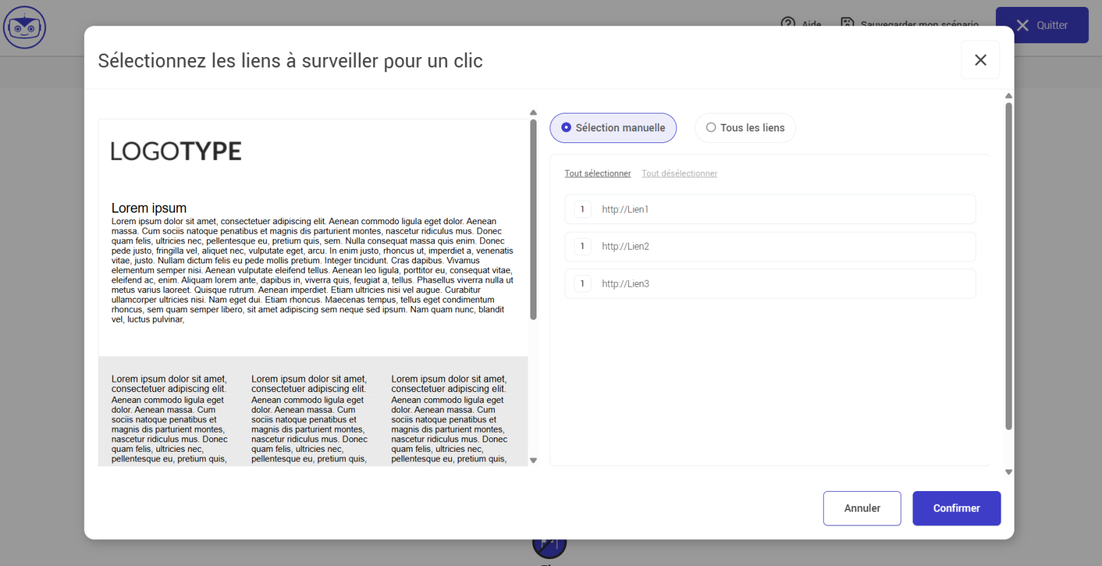Sélectionner un lien à surveiller