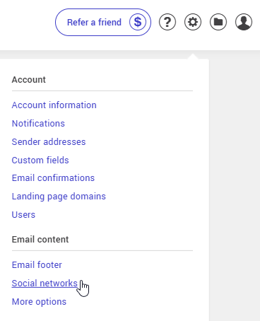 Social networks menu